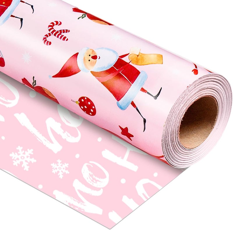 Yarcony Santa Claus Christmas Wrapping Paper Roll, Pink Christmas Gift Wrap, Reversible Chic Girly Santa, Ornament Gift Wrapping Paper for Holiday, Gift Packaging, Craft (17 Inch X 33 Feet) - Image 1
